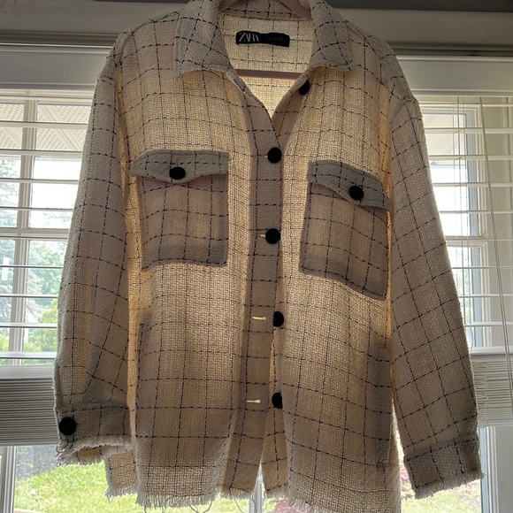 Off white Zara window-pane frayed edge shacket size L - Picture 1 of 3
